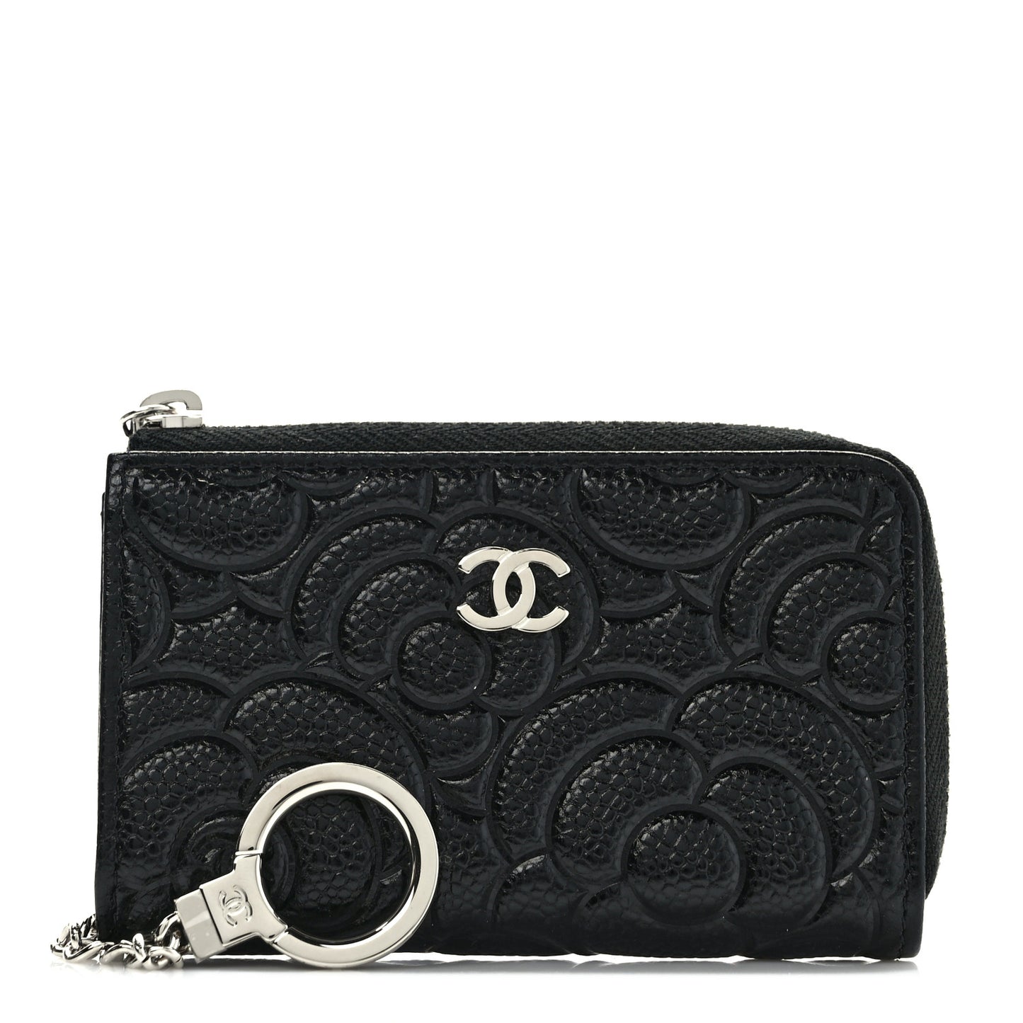 Caviar Camellia Embossed Key Holder Case Black