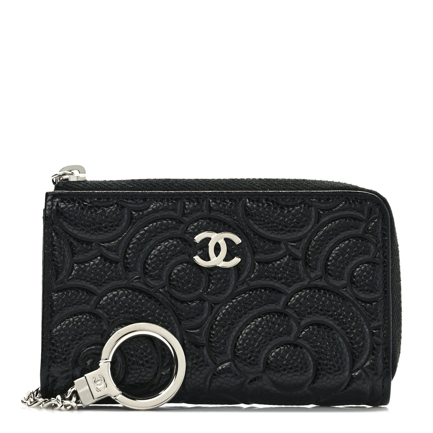 Chanel Caviar Camellia Embossed Key Holder Case Black 1 of 8