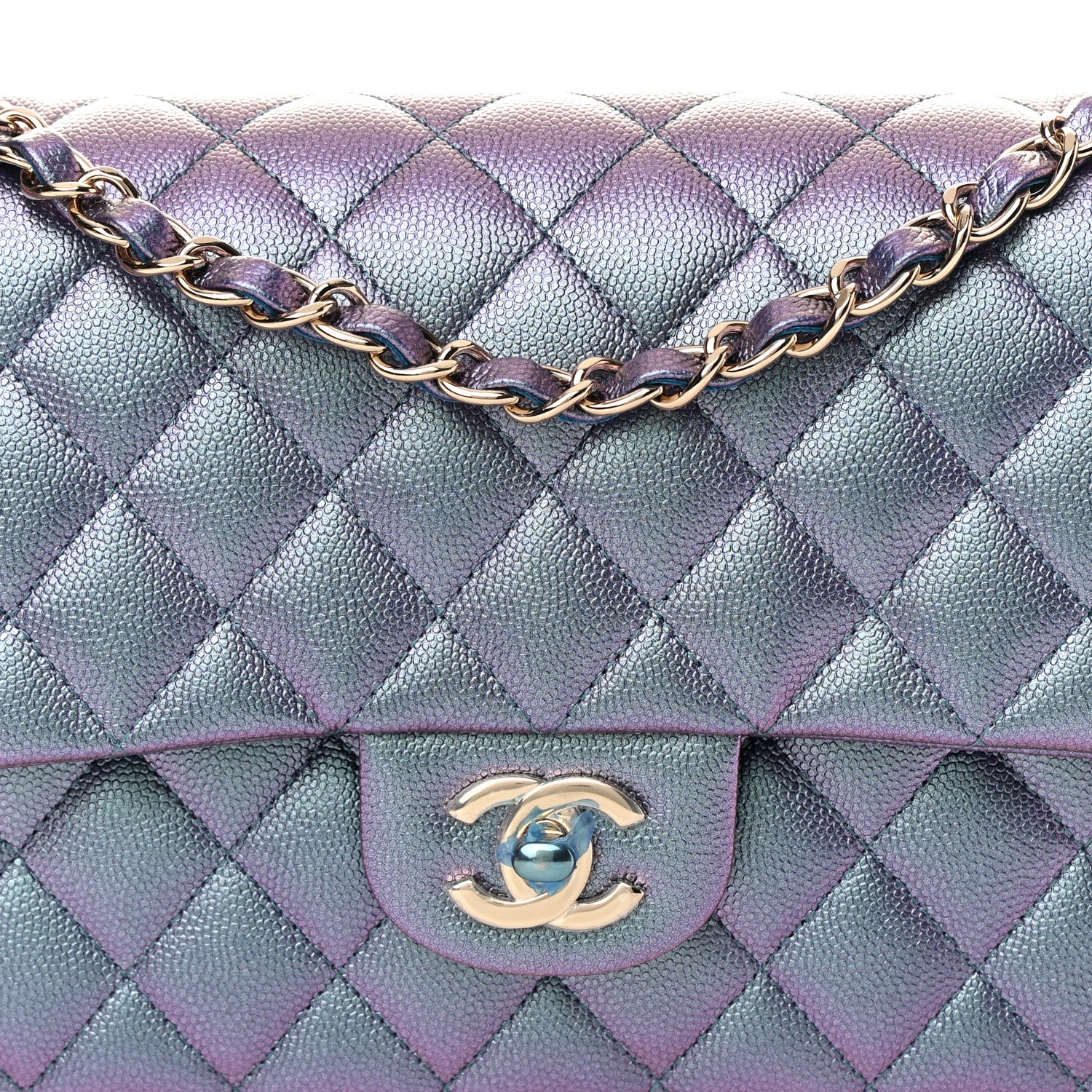 Chanel Iridescent Caviar Quilted Medium Double Flap Dark Blue 8 of 13