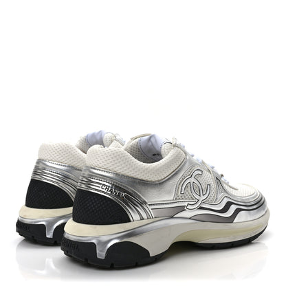 Chanel Fabric Laminated Calfskin Stretch CC Sneakers 41 White Silver 4 of 9