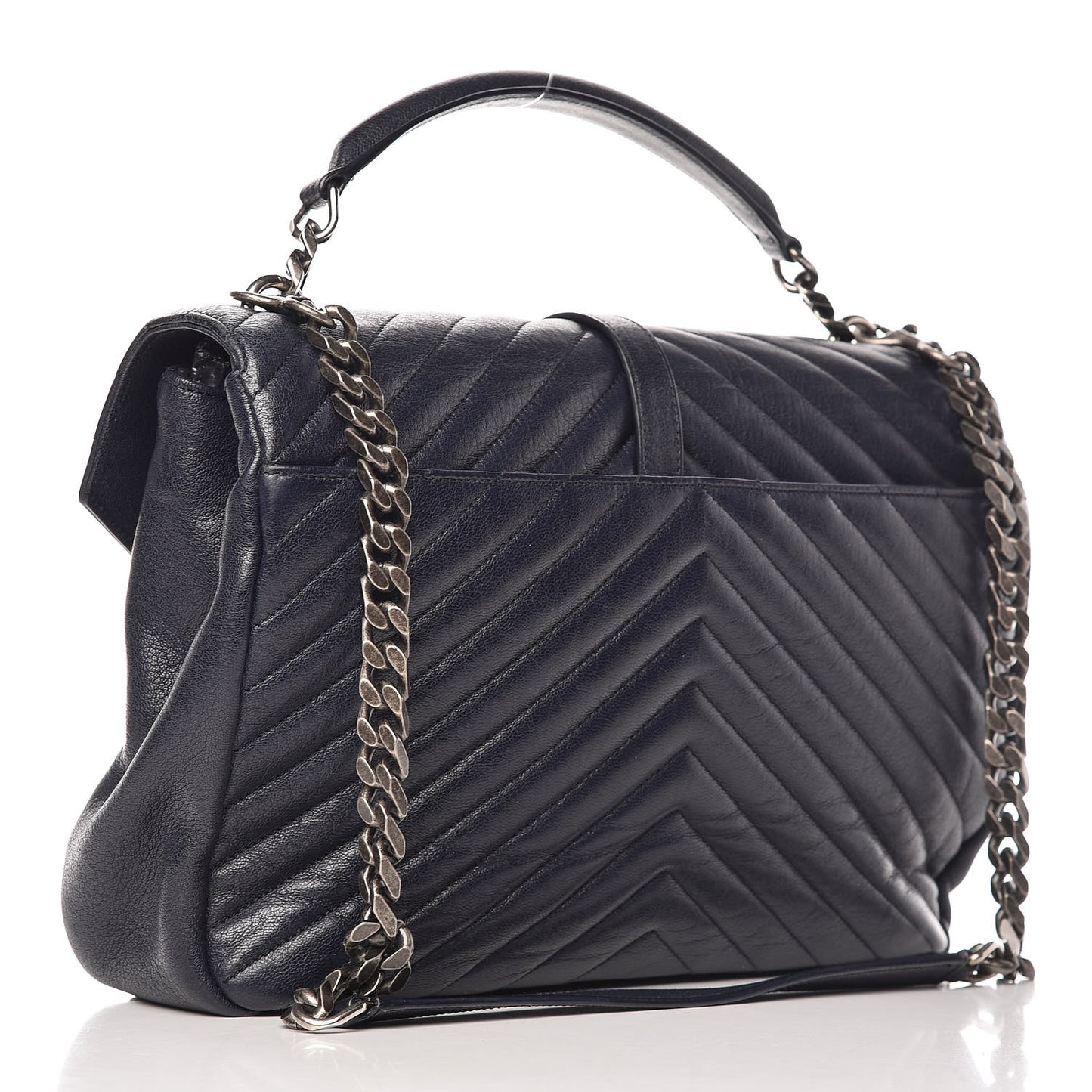 Sheepskin Matelasse Chevron Monogram Large College Satchel Navy Blue