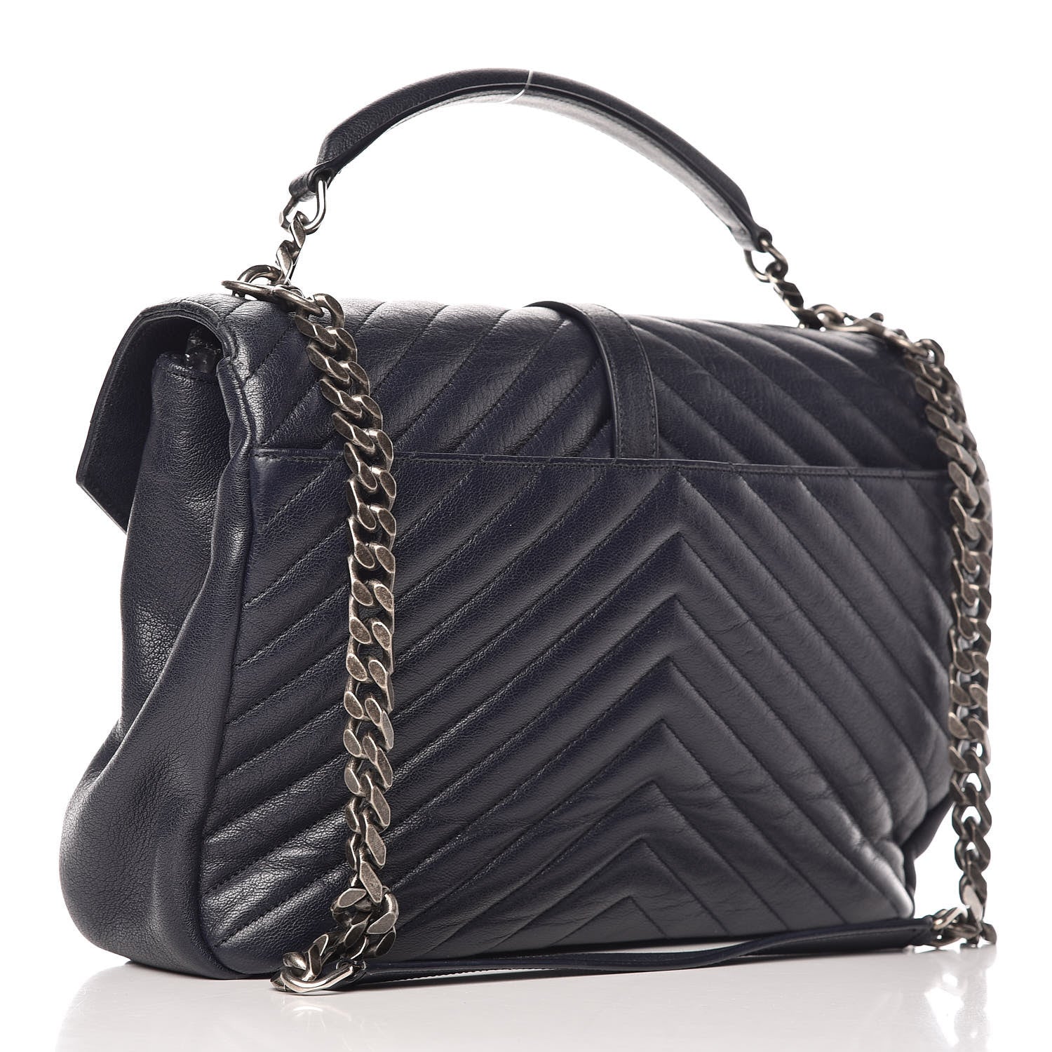 Saint Laurent Sheepskin Matelasse Chevron Monogram Large College Satchel Navy Blue 4 of 12