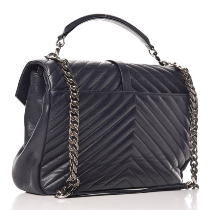 Saint Laurent Sheepskin Matelasse Chevron Monogram Large College Satchel Navy Blue 4 of 12