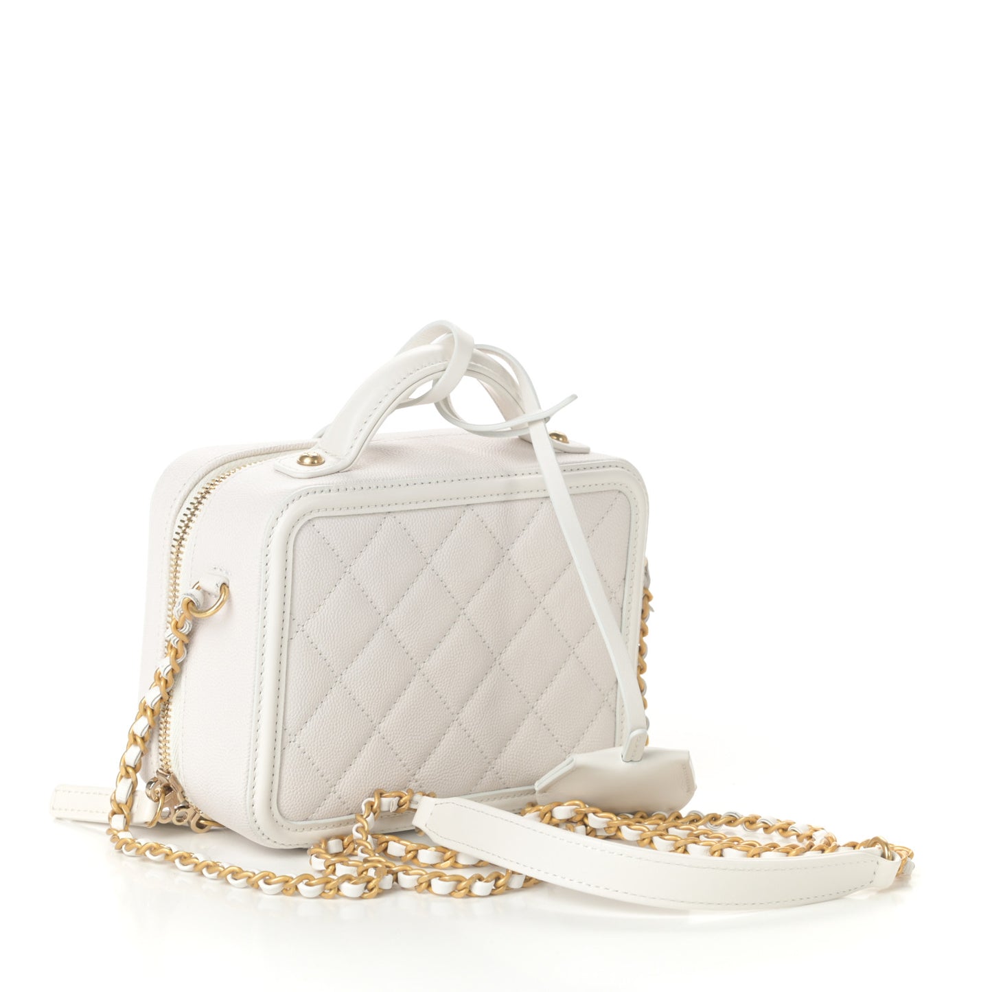 Caviar Quilted Small CC Filigree Vanity Case White