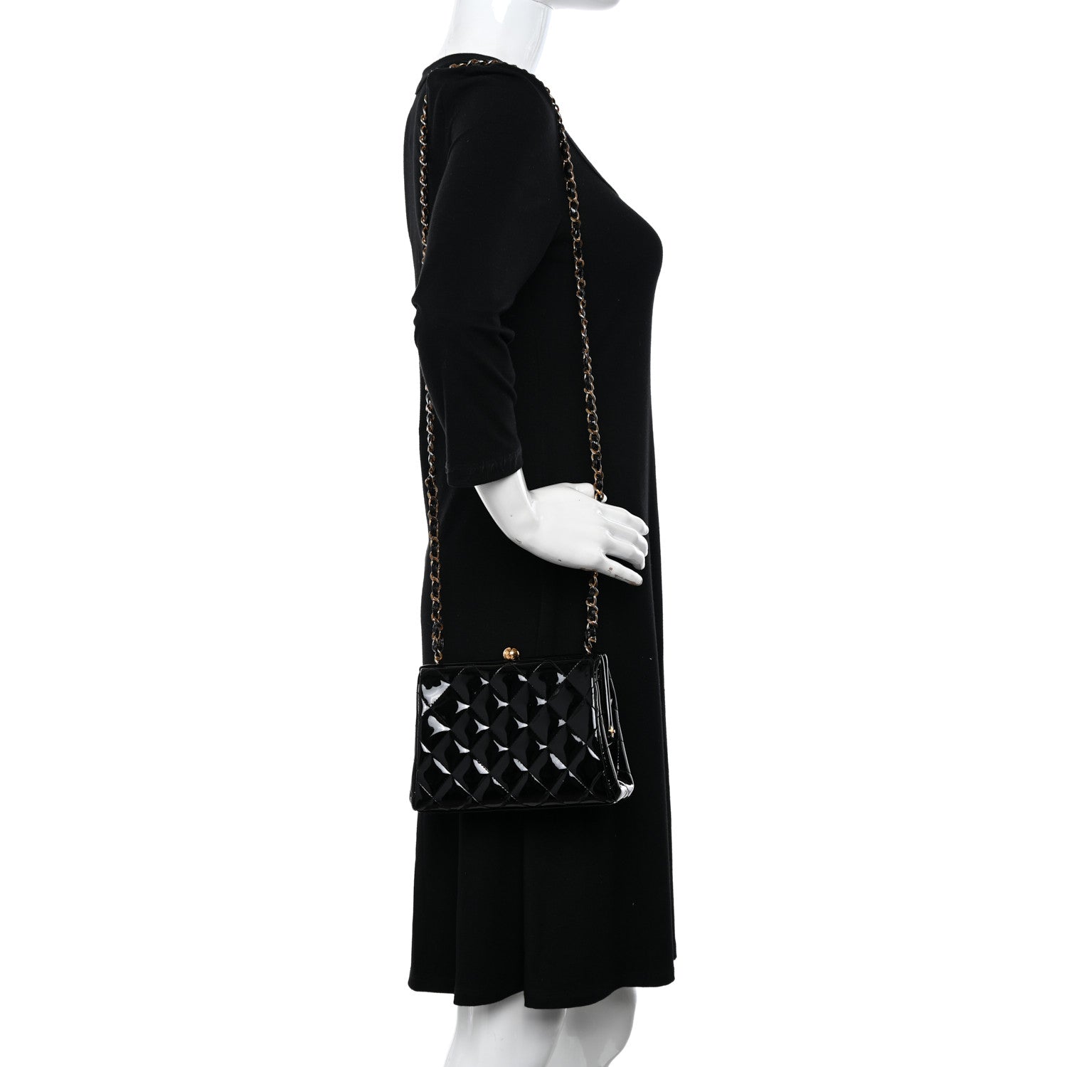 Chanel Patent Quilted Frame Evening Bag Black 2 of 12
