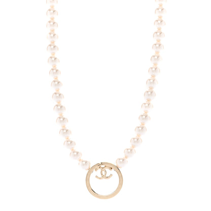 Chanel Pearl CC Round Long Necklace Gold White 1 of 6