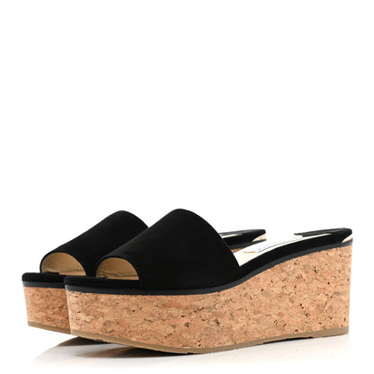Jimmy Choo Suede Cork DeeDee Platform Wedge Slide Sandals 40 Black 3 of 14