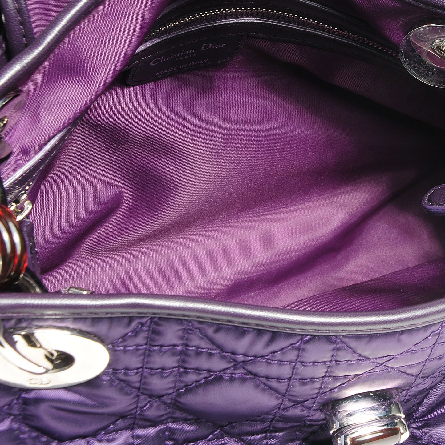 Satin Cannage Charming Lock Flap Bag Purple