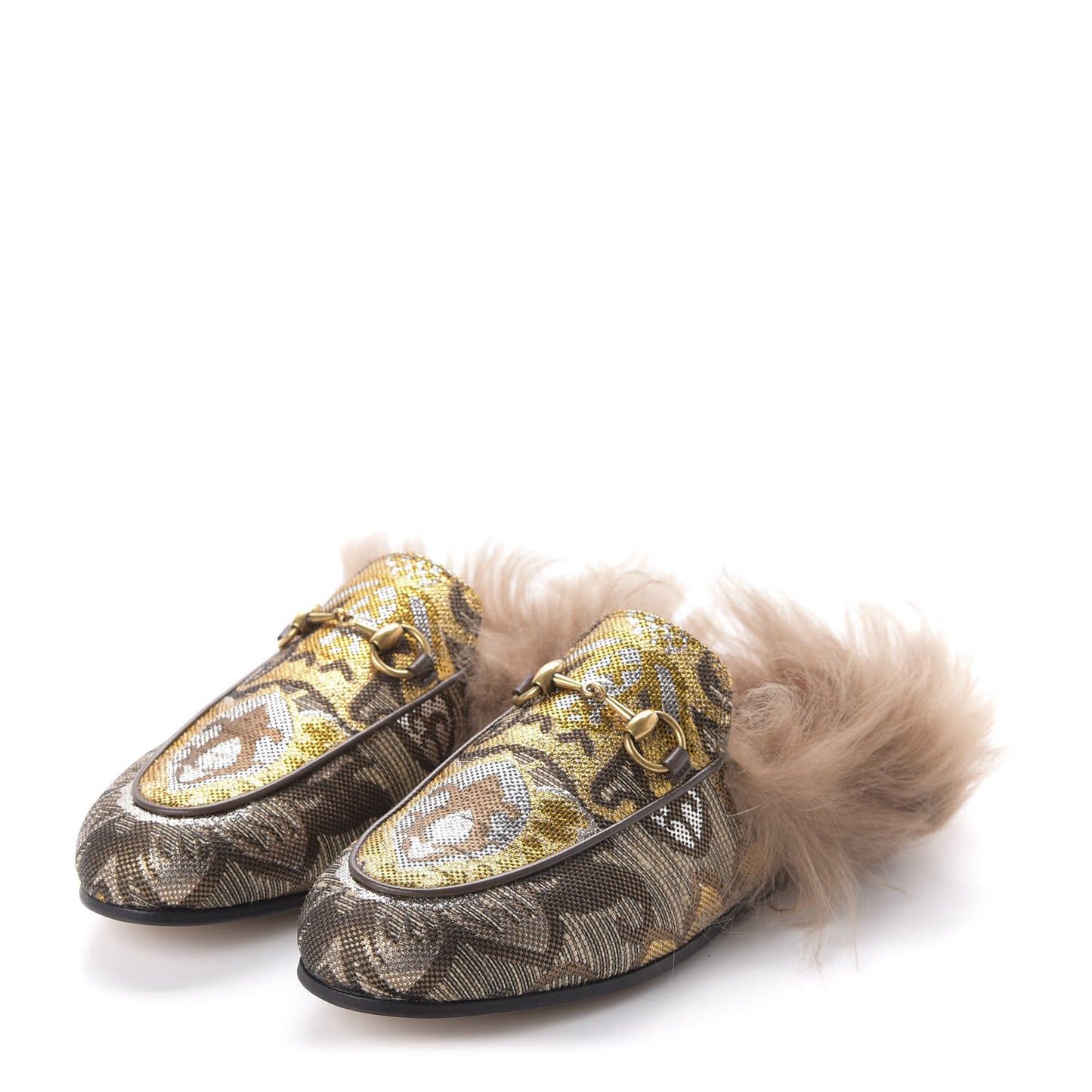 Brocade Fur Womens Princetown Slippers 35.5 Brown