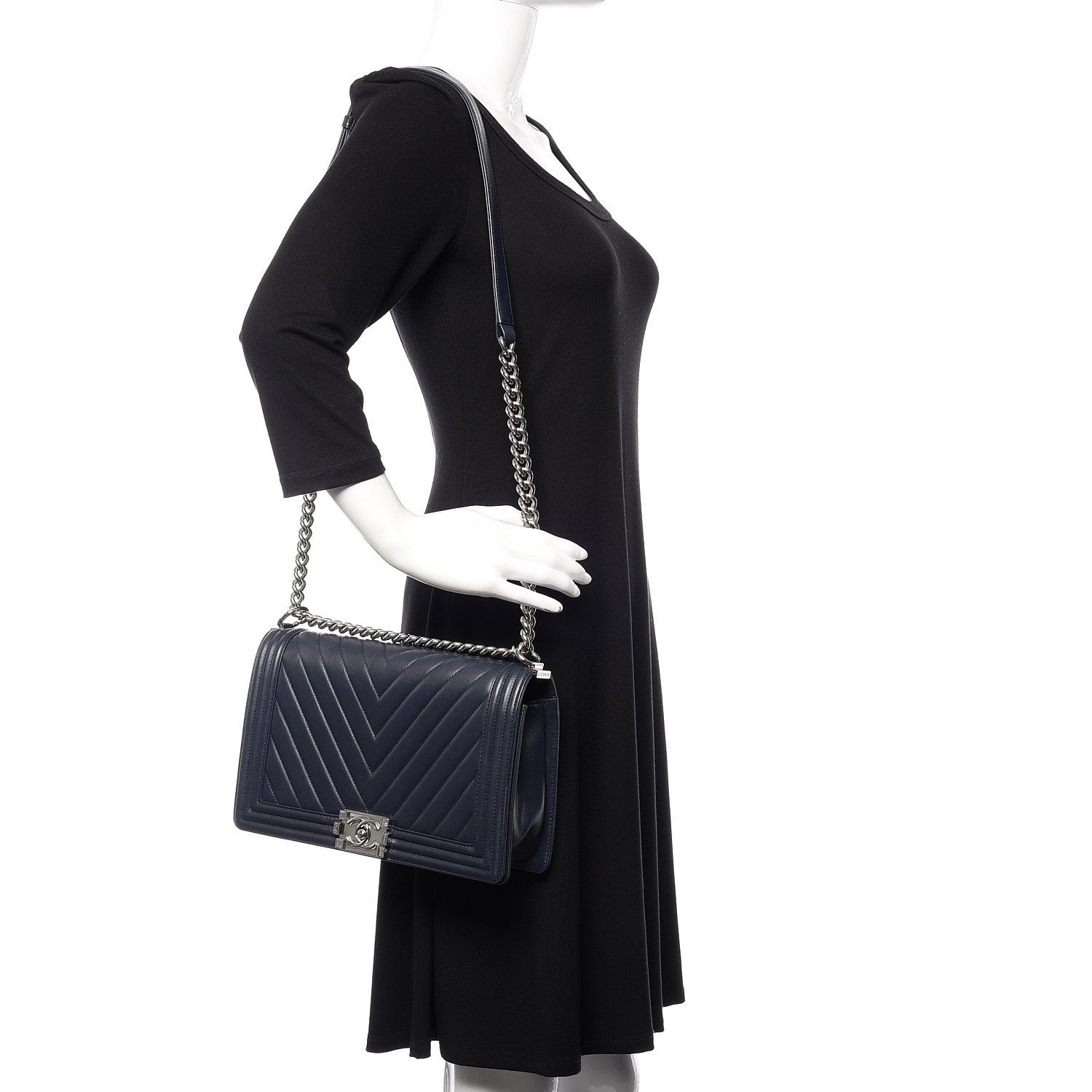 Chanel Lambskin Chevron Quilted New Medium Boy Flap Dark Navy Blue 2 of 18