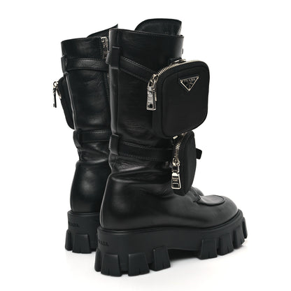 Prada Spazzolato Rois Re-Nylon Metal Triangle Logo Monolith Pouch Pocket 55mm Tall Combat Boots 40 Black 4 of 9