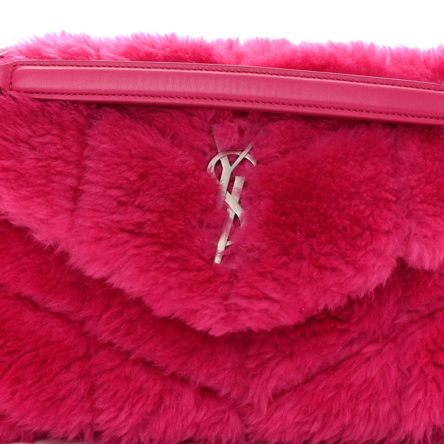 Merino Shearling Lambskin Quilted Small Loulou Puffer Monogram Chain Satchel Fuchsia