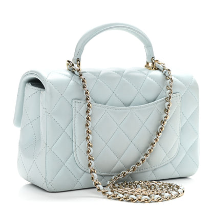 Chanel Lambskin Quilted Mini Top Handle Rectangular Flap Light Blue 3 of 12