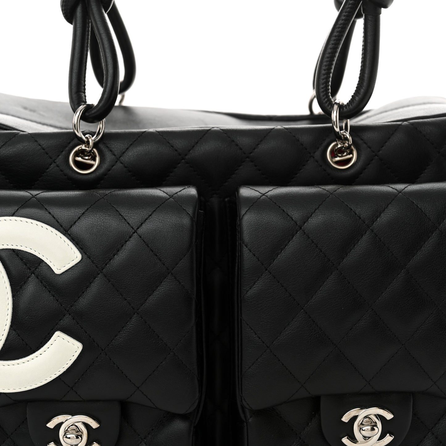 Calfskin Quilted Large Cambon Multipocket Reporter Black White