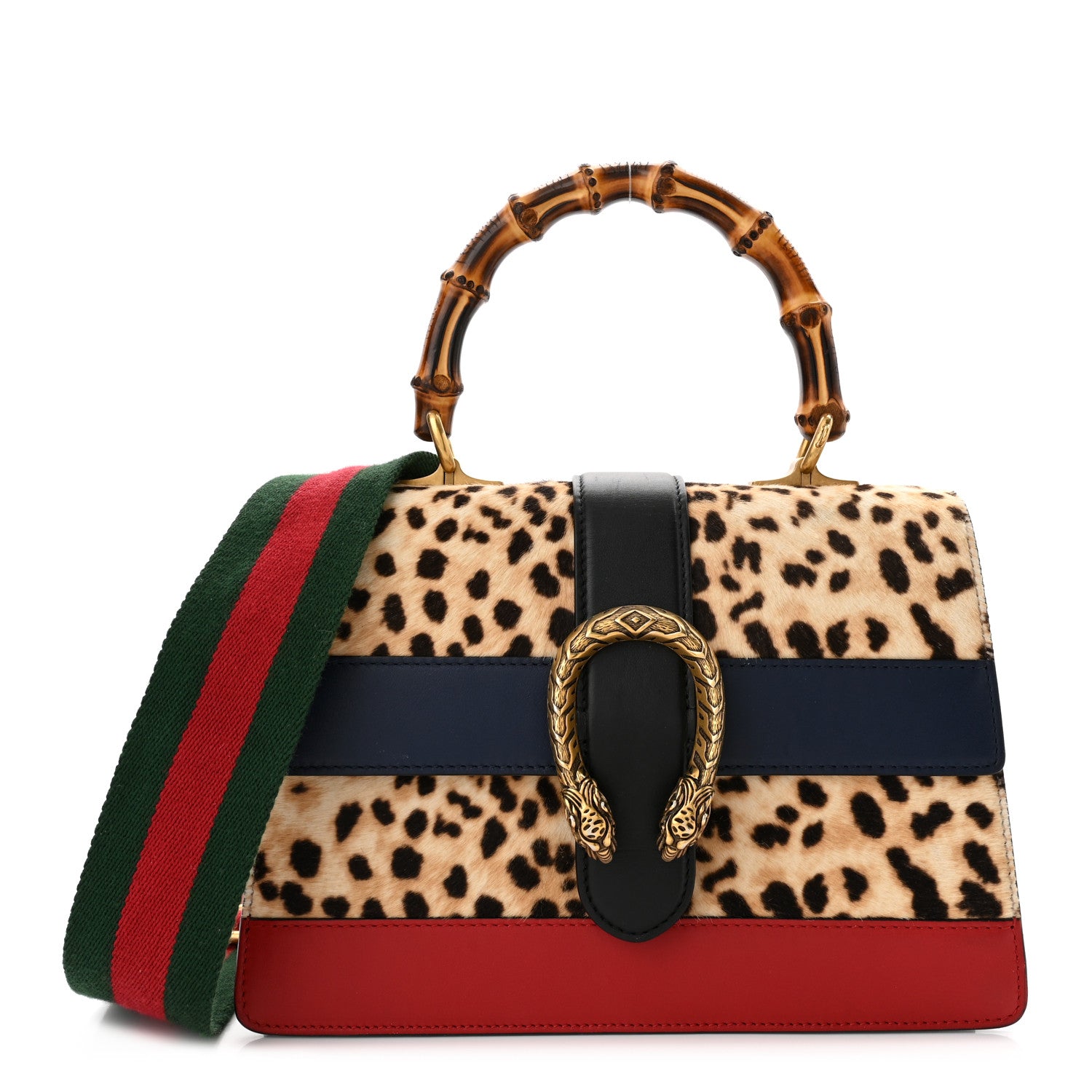 Gucci Calf Hair Calfskin Bamboo Web Leopard Print Medium Dionysus Top Handle Bag Natural Blue Agata Hibiscus Red 1 of 10