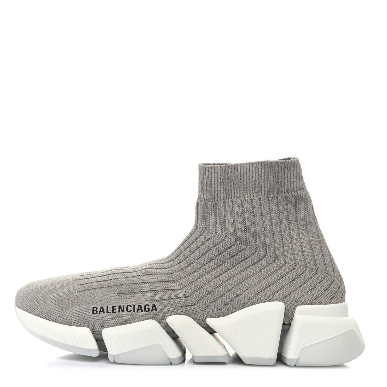 Balenciaga Ribbed Knit Womens Speed 2.0 Transparent Sole Sneakers 38 Baltic Grey White 1 of 7