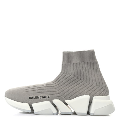 Balenciaga Ribbed Knit Womens Speed 2.0 Transparent Sole Sneakers 38 Baltic Grey White 1 of 7