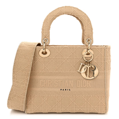 Christian Dior Canvas Embroidered Medium Lady D-Lite Beige 1 of 11