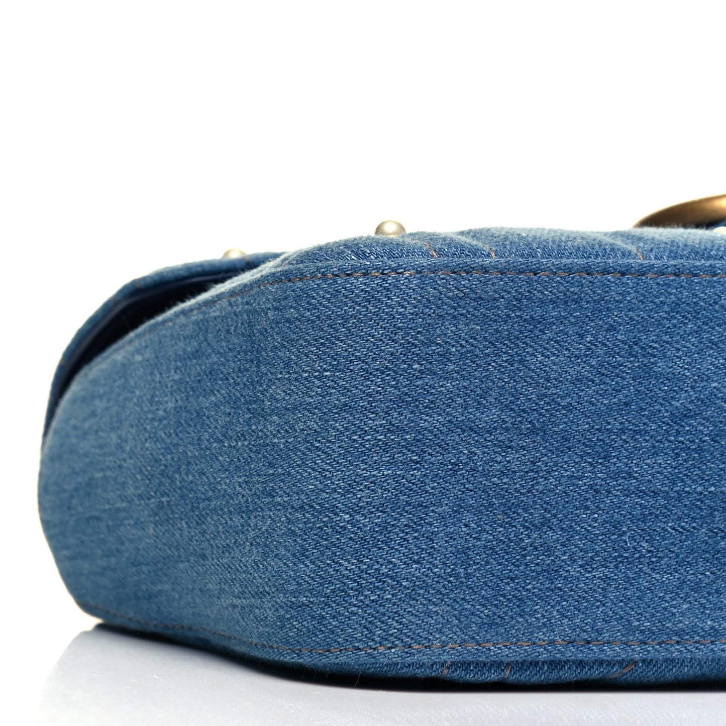 Denim Matelasse Pearl Studded Small GG Marmont Shoulder Bag Blue