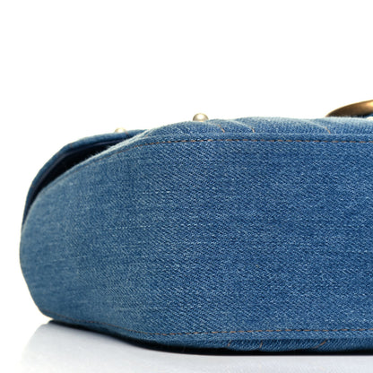 Gucci Denim Matelasse Pearl Studded Small GG Marmont Shoulder Bag Blue 5 of 9