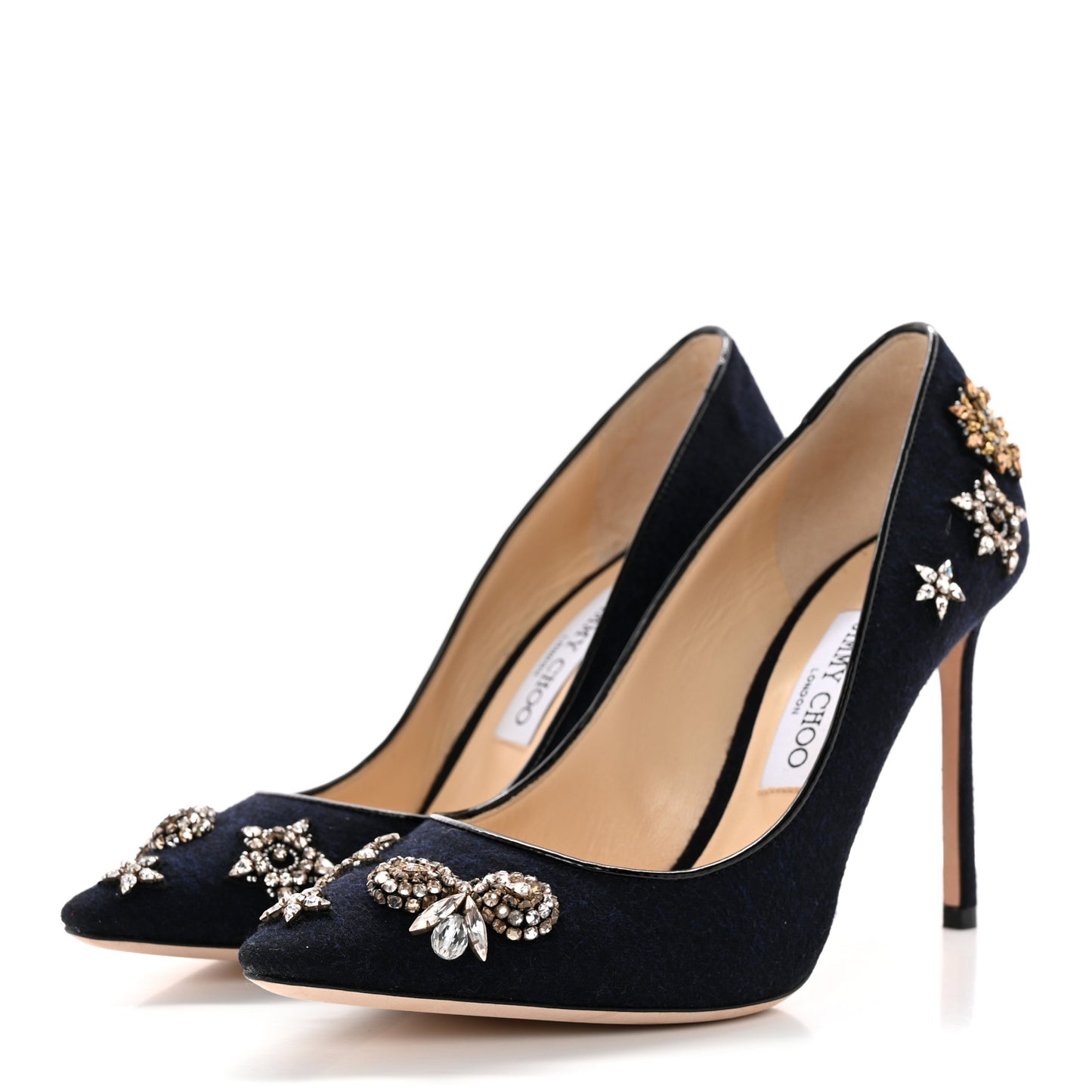 Crystal Embellished Romy 100 Flannel Pumps 38.5 Navy
