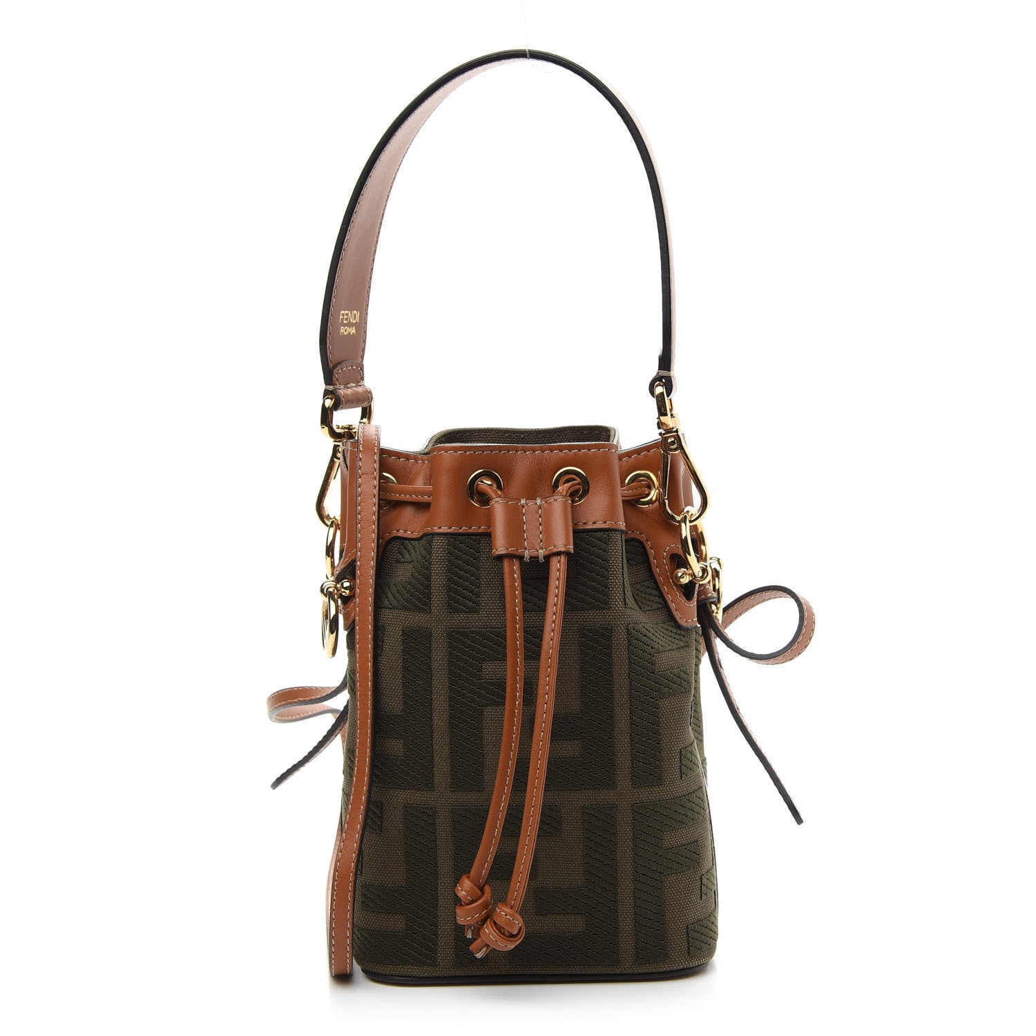 Fendi Canvas Vitello King F is Fendi FF Embroidered Mini Mon Tresor Bucket Bag Amazzonia Cuoio 1 of 10
