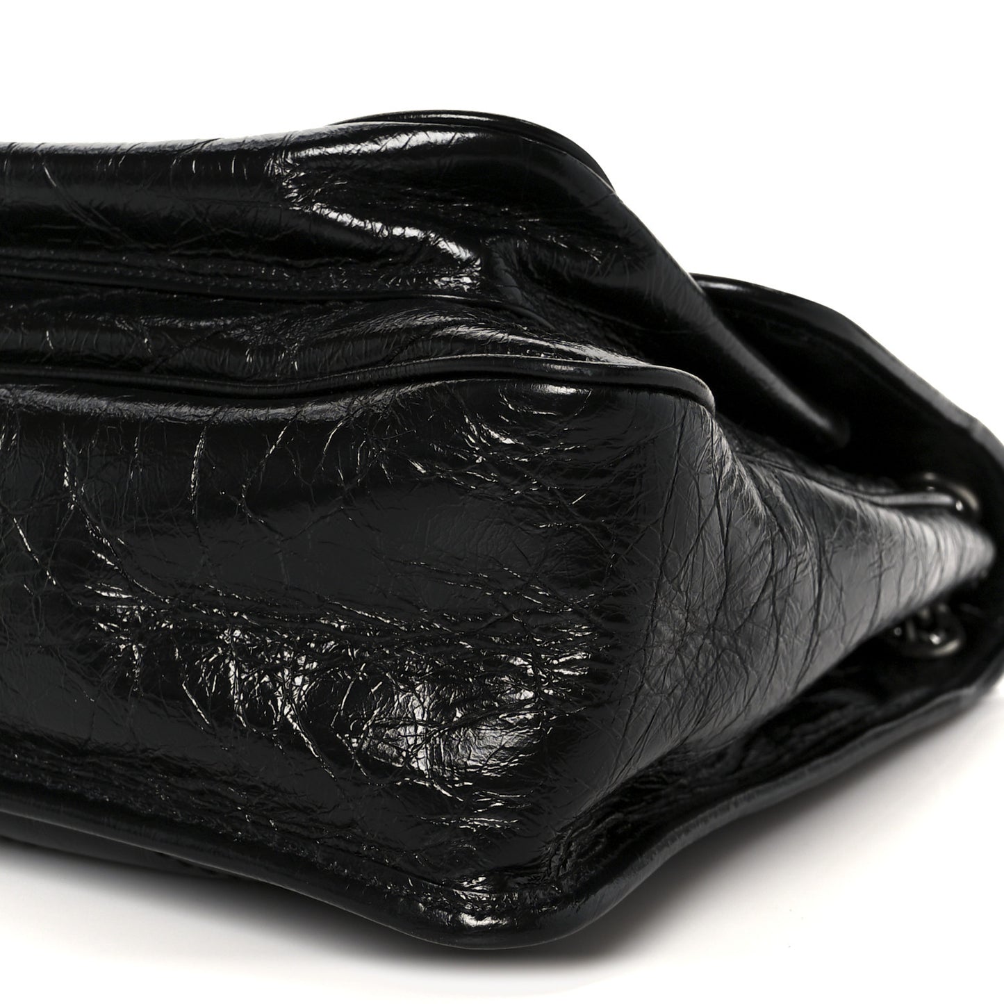 Crinkled Calfskin Matelasse Monogram Large Niki Chain Satchel Black
