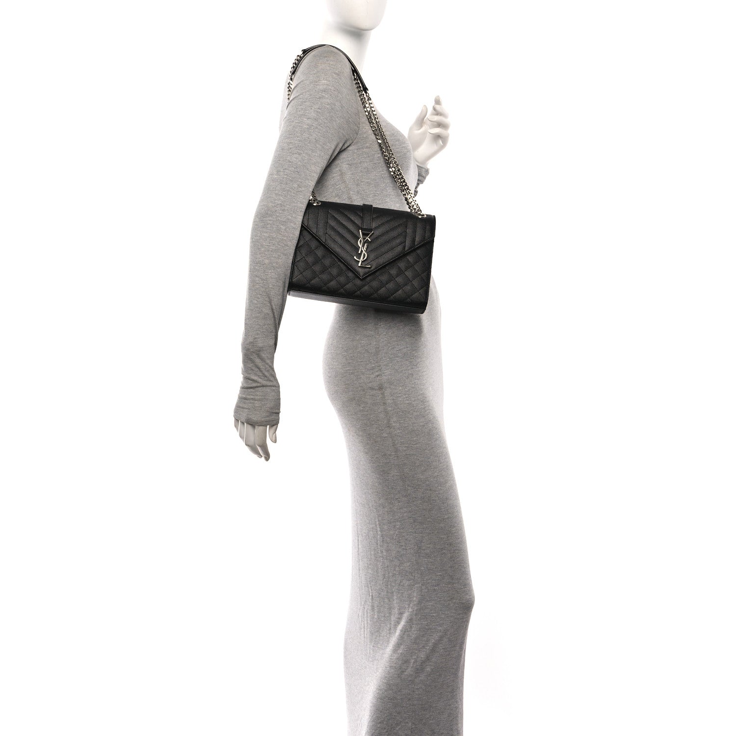 Saint Laurent Grain De Poudre Textured Mixed Matelasse Triquilt Medium Monogram Satchel Black 2 of 10