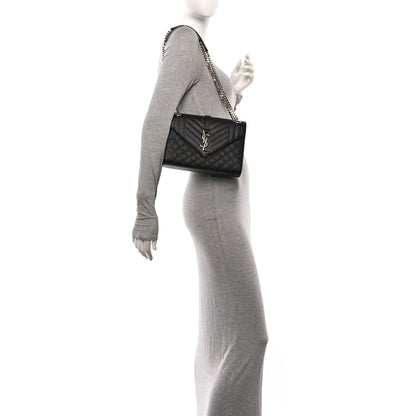 Saint Laurent Grain De Poudre Textured Mixed Matelasse Triquilt Medium Monogram Satchel Black 2 of 10