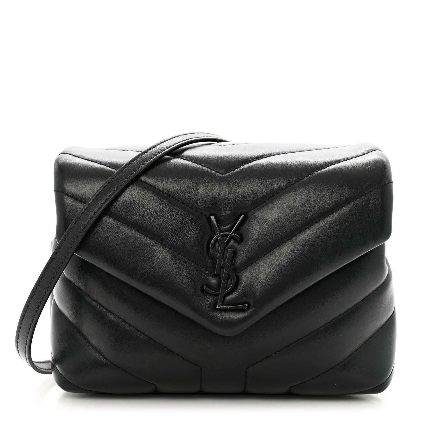 Calfskin Y Quilted Monogram Monochrome Toy Loulou Crossbody Bag Black