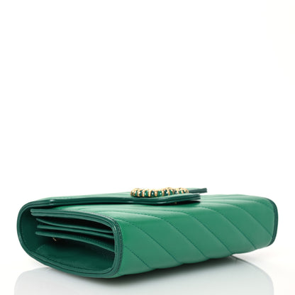 Gucci Azalea Calfskin Enamel Matelasse Diagonal Torchon GG Marmont Chain Wallet New Shamrock Emerald 4 of 13