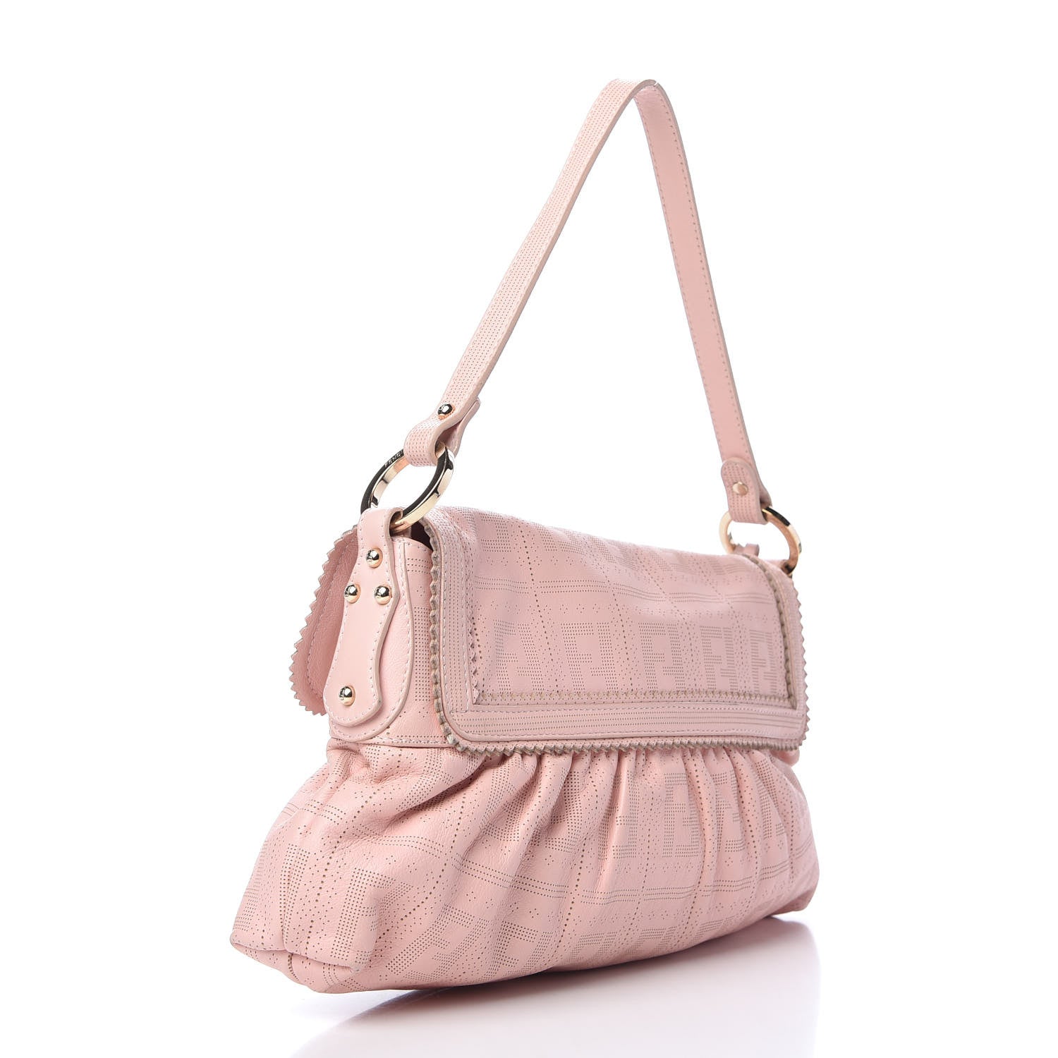 Fendi Calfskin Perforated Small Chef Shoulder Bag Pink 3 of 9