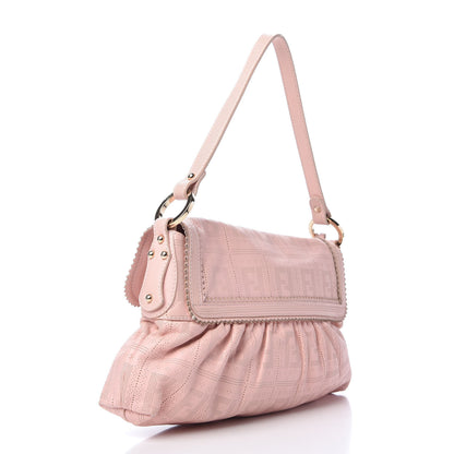 Fendi Calfskin Perforated Small Chef Shoulder Bag Pink 3 of 9