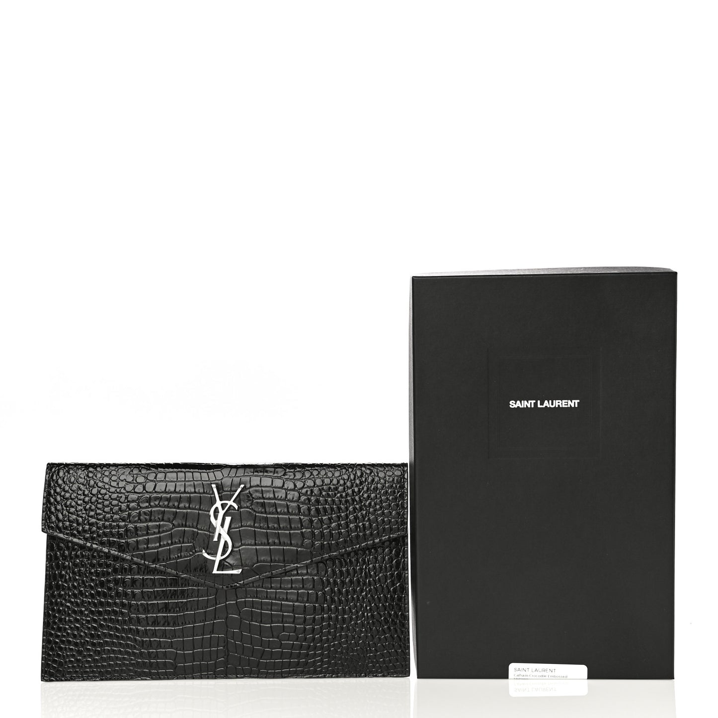 Calfskin Crocodile Embossed Uptown Monogram Clutch Black