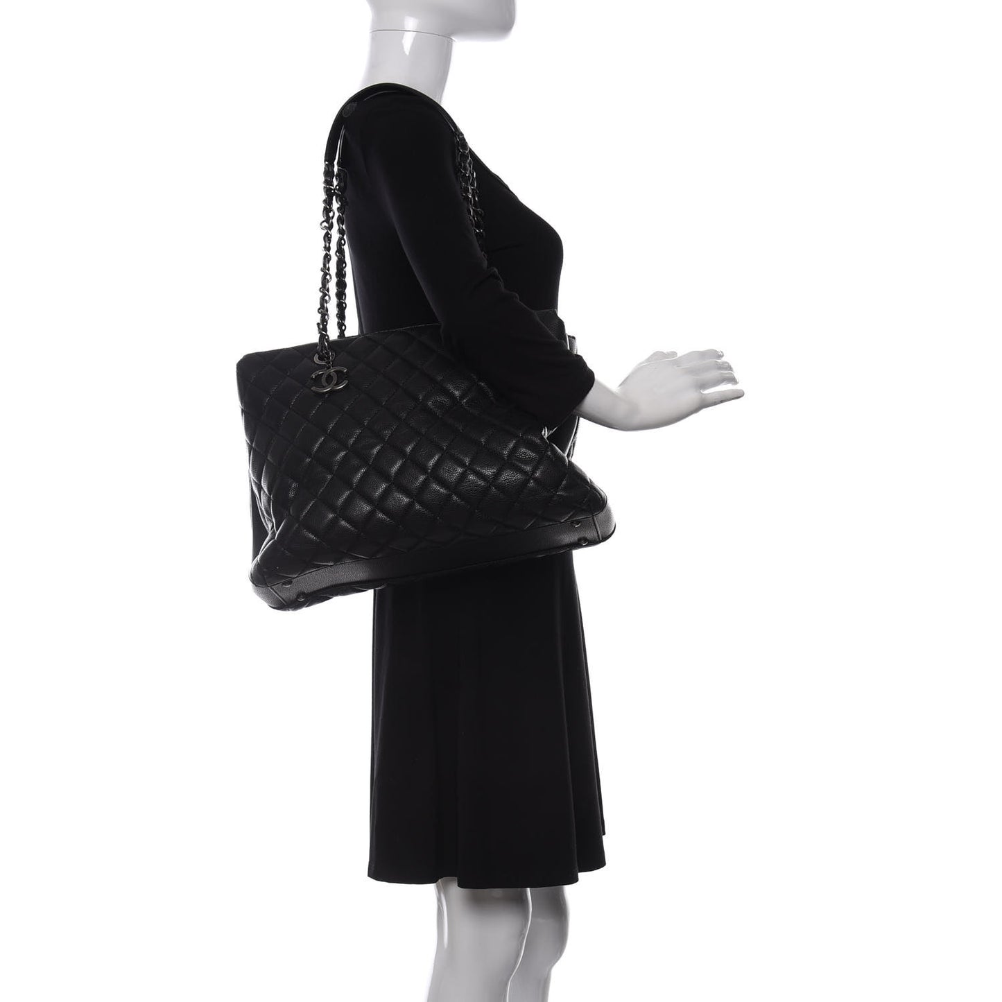 Caviar Quilted City Shopping Tote Black