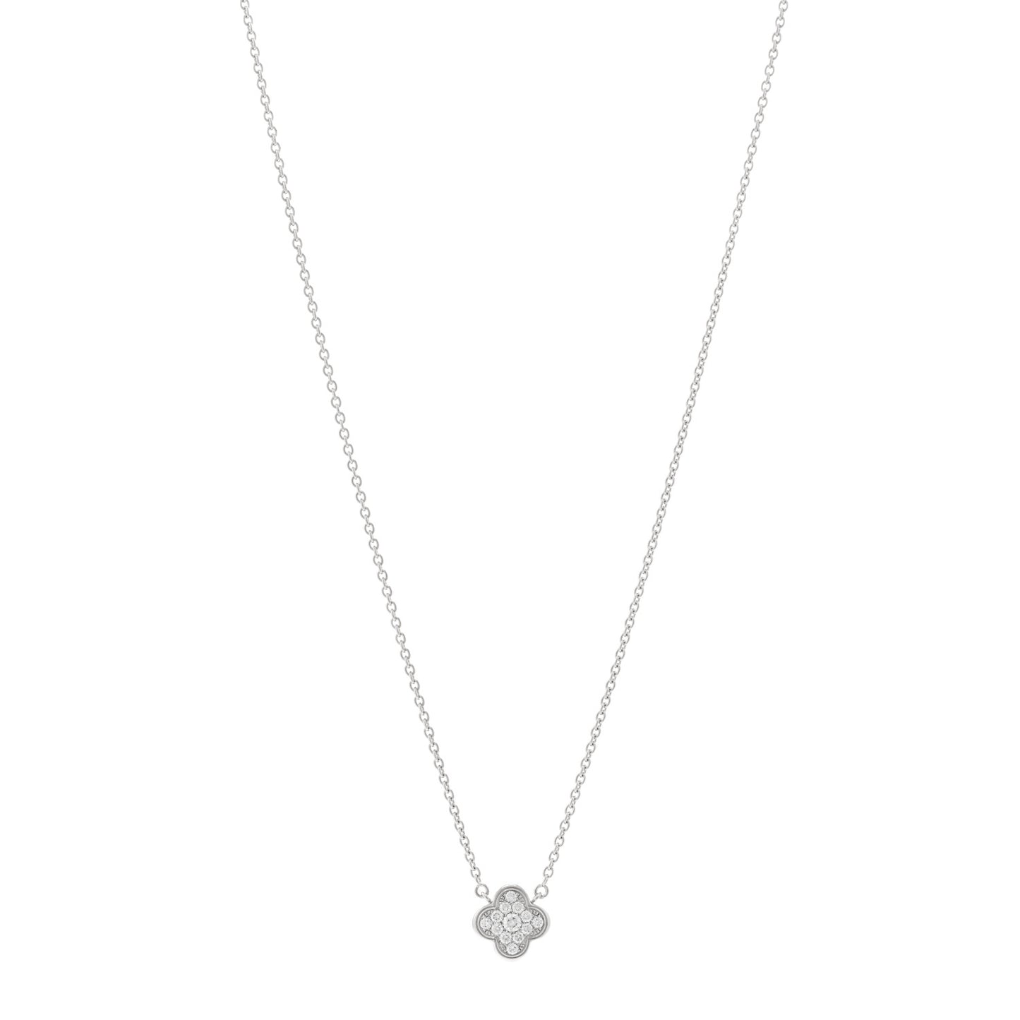 18K White Gold Diamond Pure Alhambra Pendant Necklace