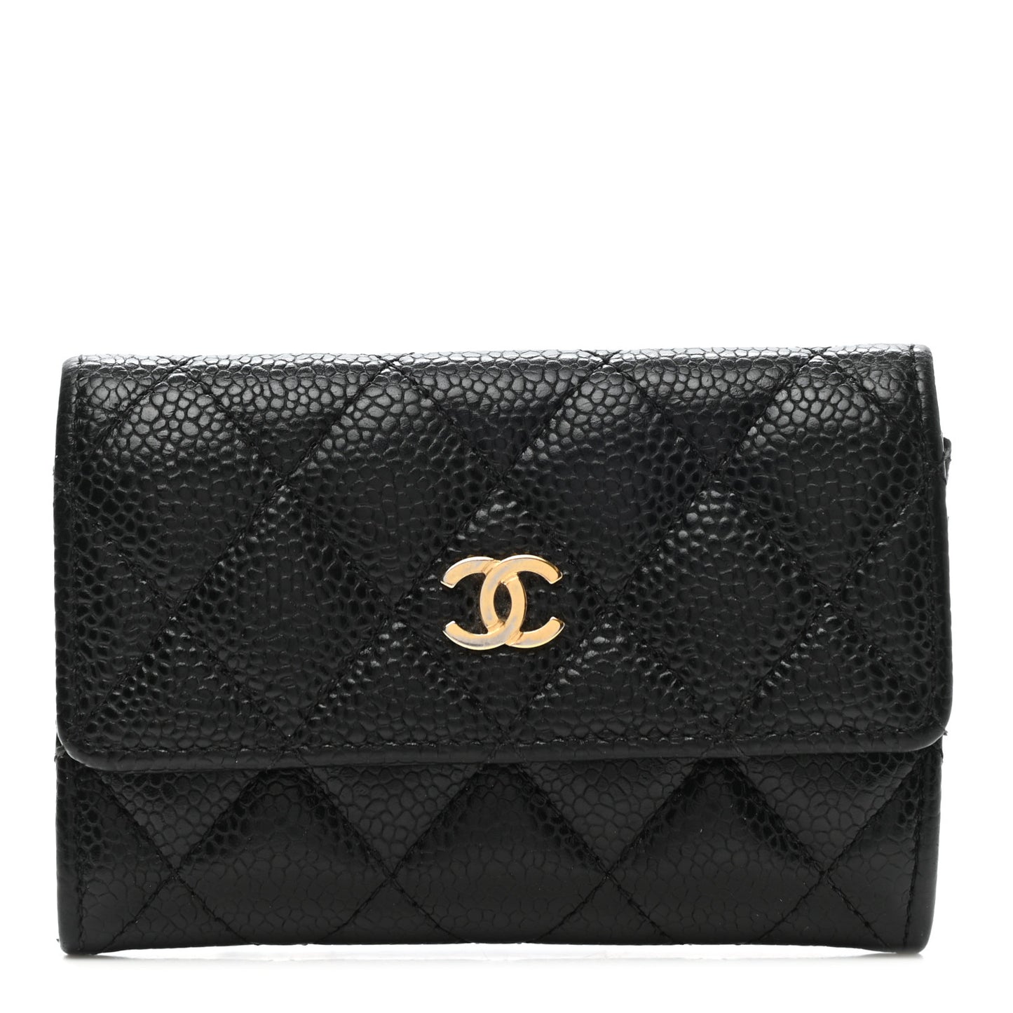 Caviar Quilted Flap Card Holder Black