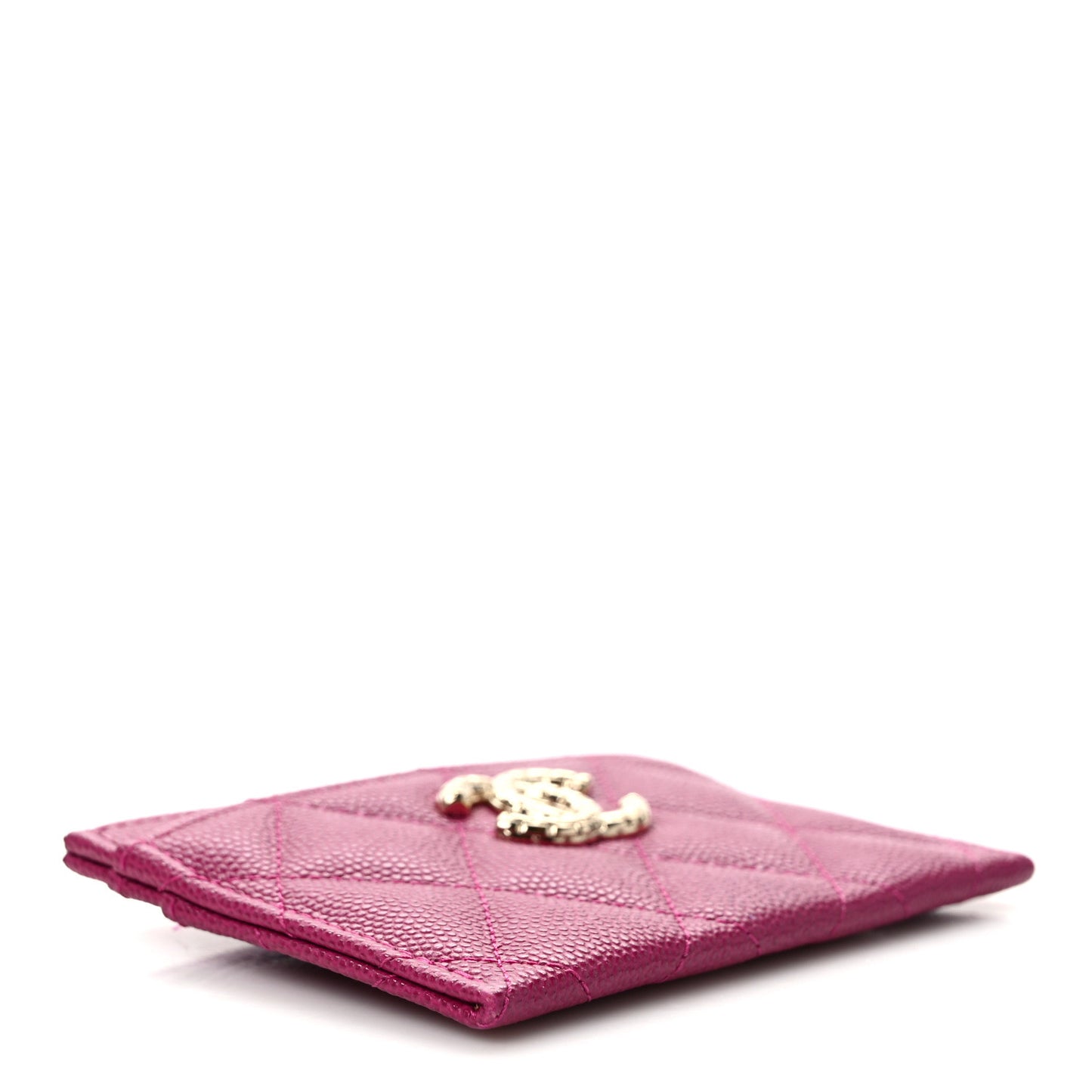 Caviar Quilted Chain Embossed CC Card Holder Fuchsia