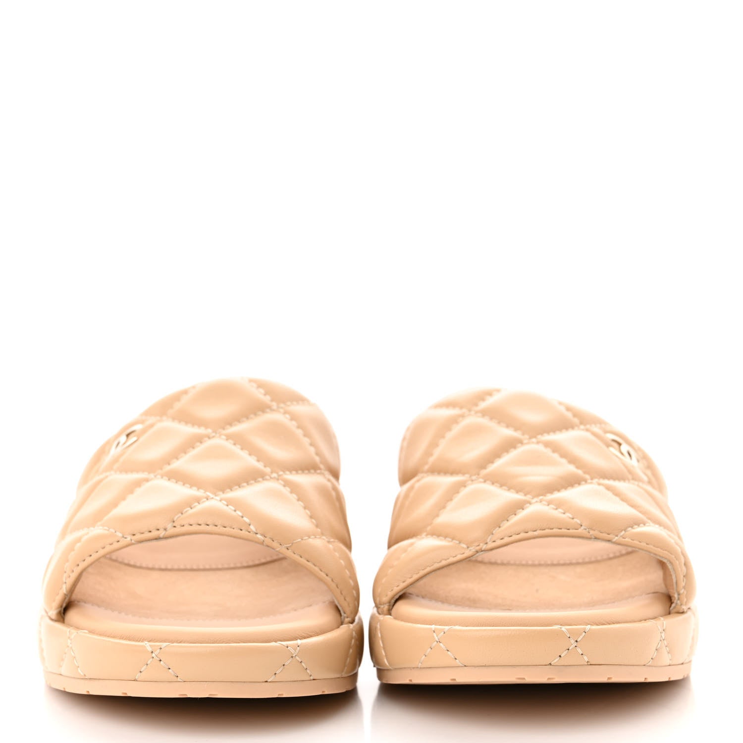 Chanel Lambskin Quilted CC Mules Wedge Sandals 38 Beige 2 of 11