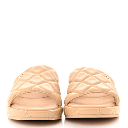 Chanel Lambskin Quilted CC Mules Wedge Sandals 38 Beige 2 of 11