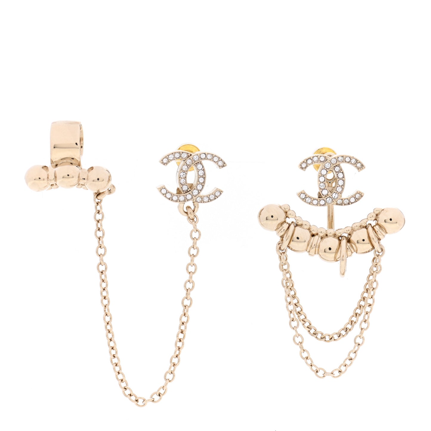 Metal Crystal CC Chain Cuff Earrings Gold