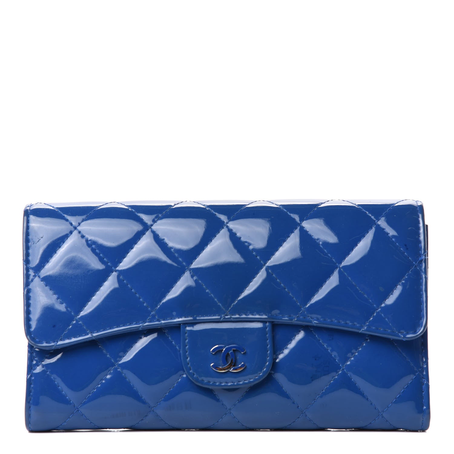 Chanel Patent Calfskin Quilted Large Flap Wallet Blue 1 of 8