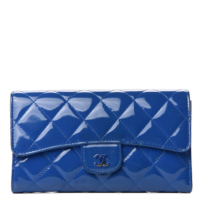 Chanel Patent Calfskin Quilted Large Flap Wallet Blue 1 of 8