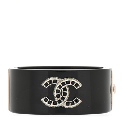 Chanel Resin Crystal Baguette CC Cuff Black Silver 1 of 6