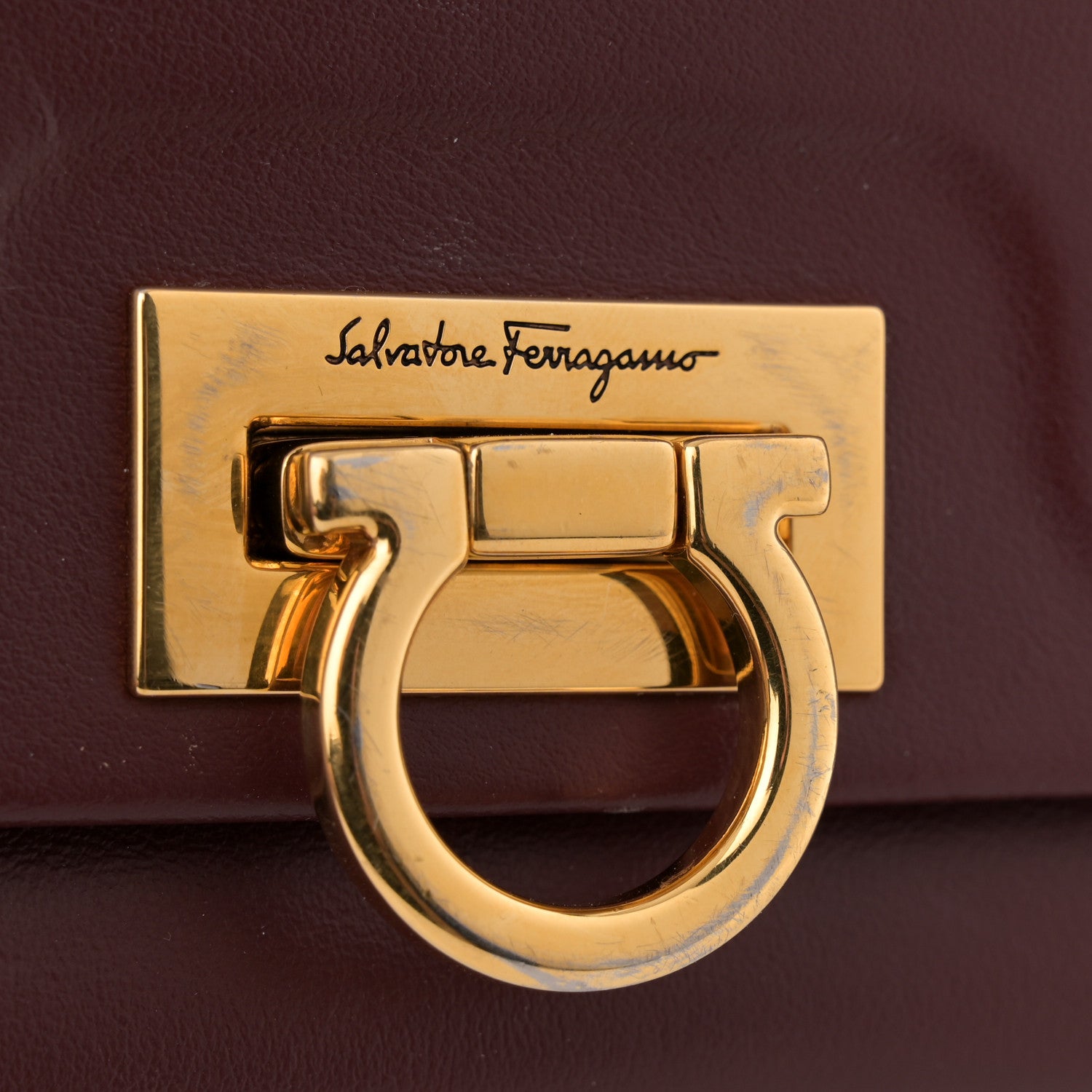 Salvatore Ferragamo Calfskin Trifolio Wallet On Chain Burgundy 12 of 15