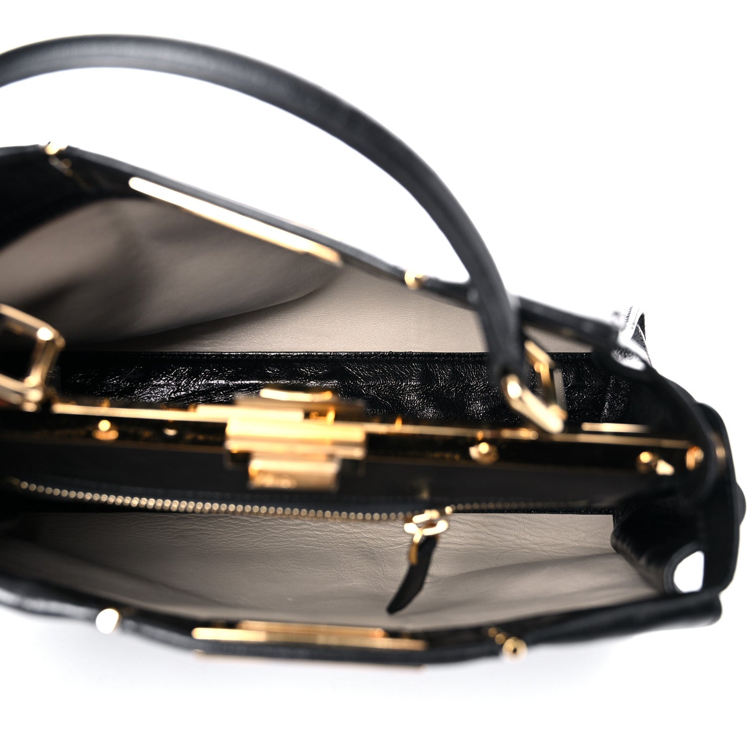 Fendi Agnello Old Shine Medium Peekaboo Iconic Satchel Black 5 of 16