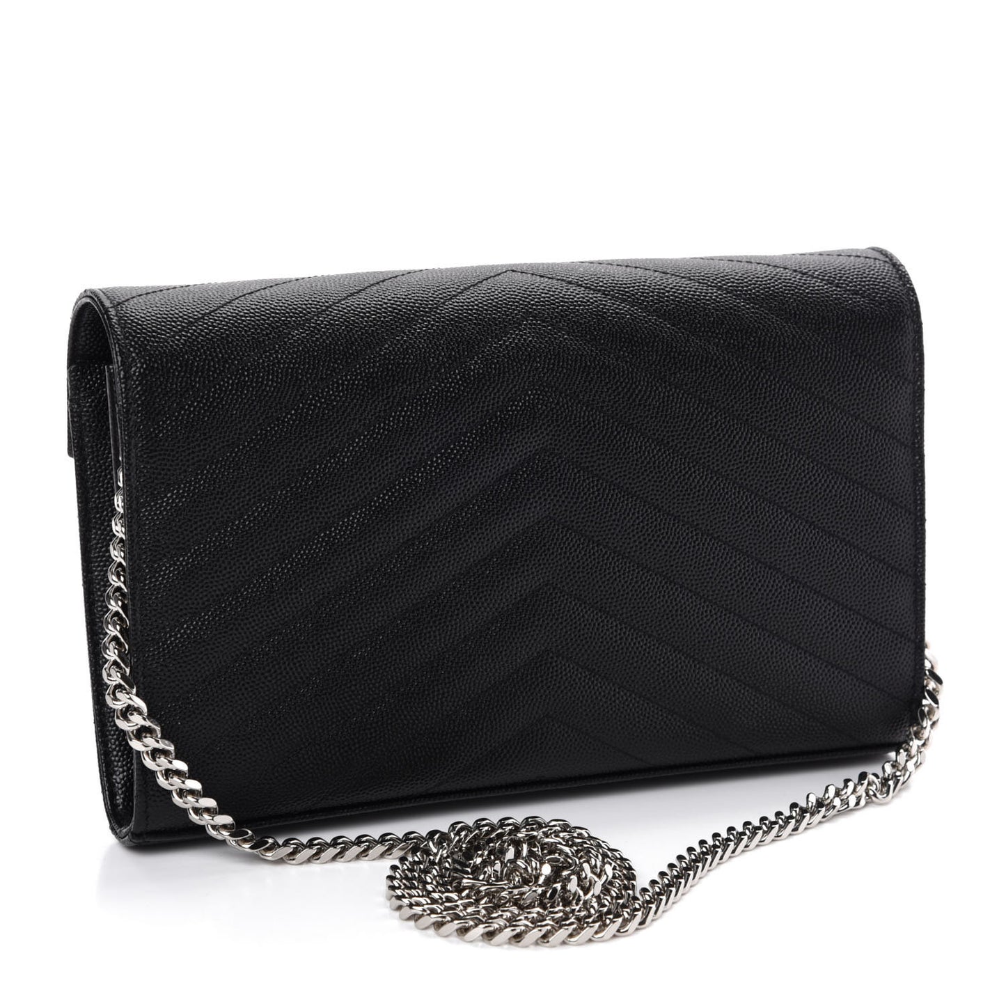 Grain De Poudre Matelasse Chevron Monogram Chain Wallet Black