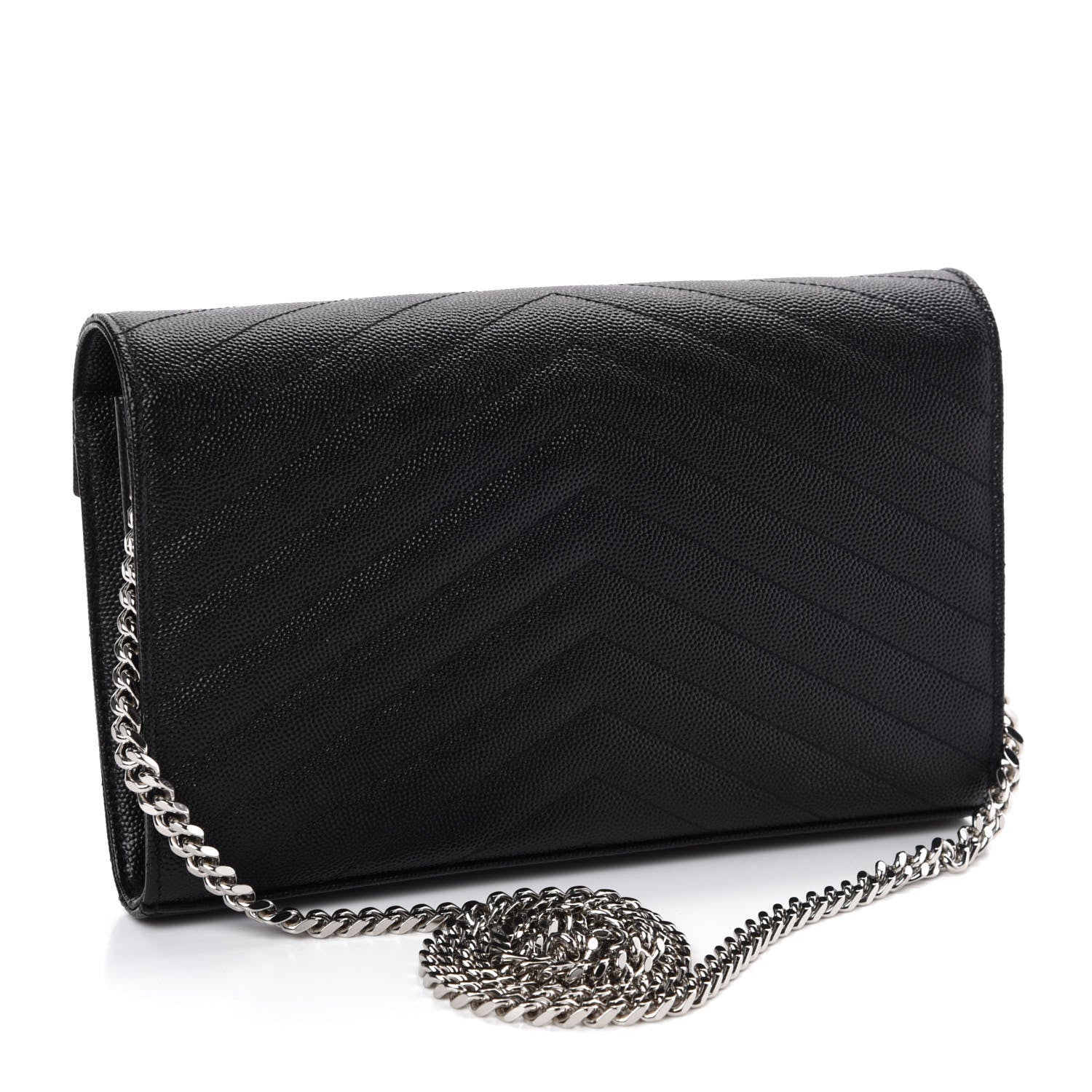 Saint Laurent Grain De Poudre Matelasse Chevron Monogram Chain Wallet Black 3 of 10