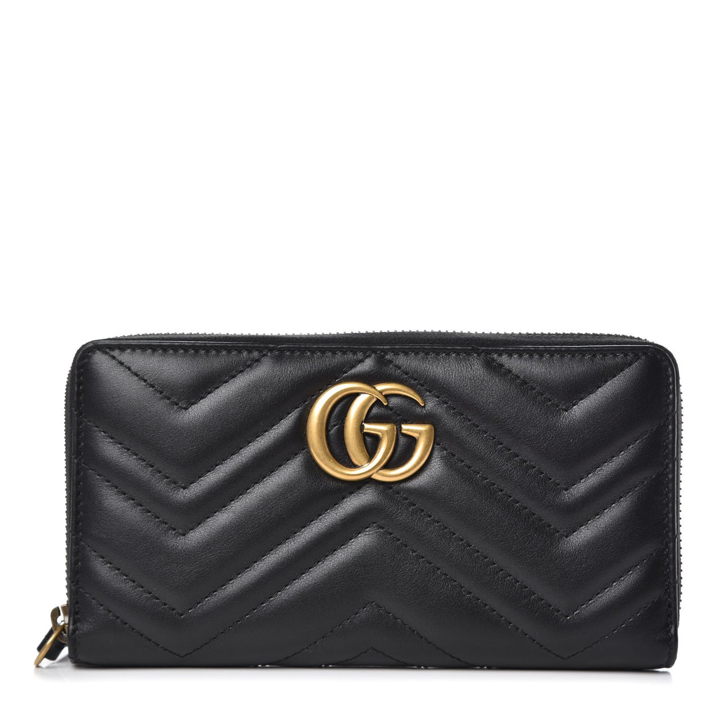 Calfskin Matelasse GG Marmont Zip Around Wallet Black