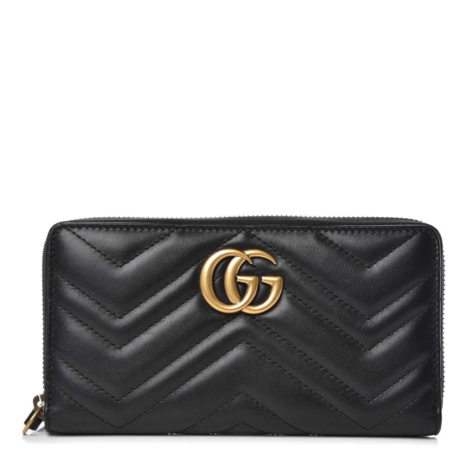 Gucci Calfskin Matelasse GG Marmont Zip Around Wallet Black 1 of 10
